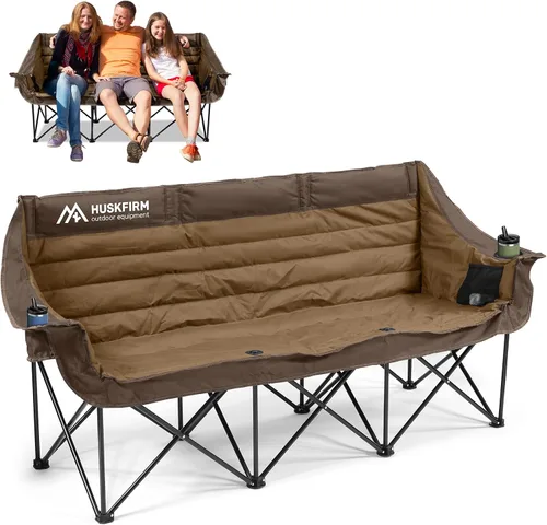 Vista 9 de Huskfirm - Sillas de campamento plegables para 3 personas, para adultos, color negro Silla de camping de gran tamaño acolchada resistente
