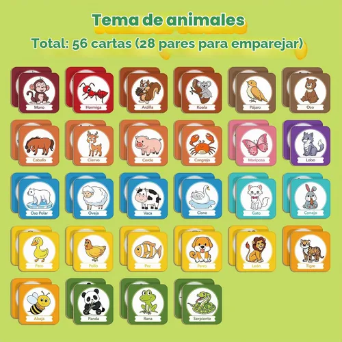 Vista 2 de Edulok Juego de tarjetas de memoria, juego de partidos para niños pequeños, aprender español para niños, tarjetas flash bilingües, juguetes