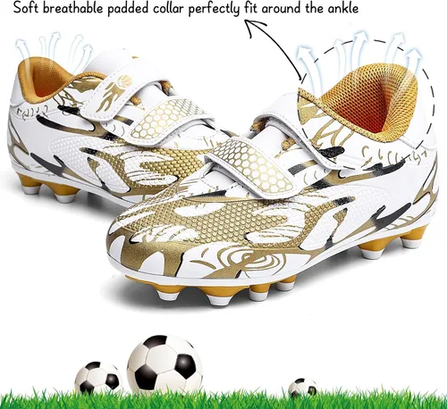 Vista 3 de ASOCO DREAM Zapatos de fútbol para niños y niñas, zapatos de fútbol para suelo firme, para jóvenes profesionales atléticos para exteriores e