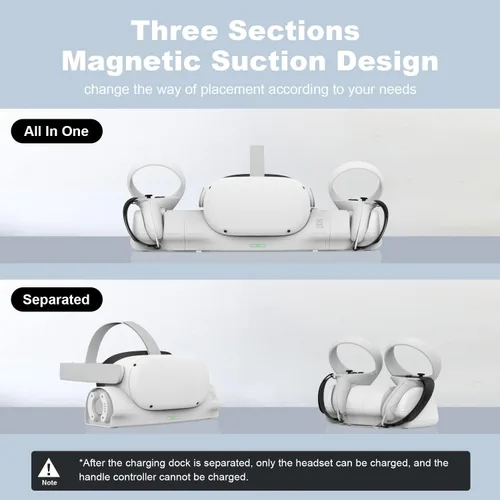 Vista 4 de AMVR Base de carga mejorada para MetaOculus Quest 2 soporte de pantalla de auriculares y estación de montaje de controlador con carga magnética