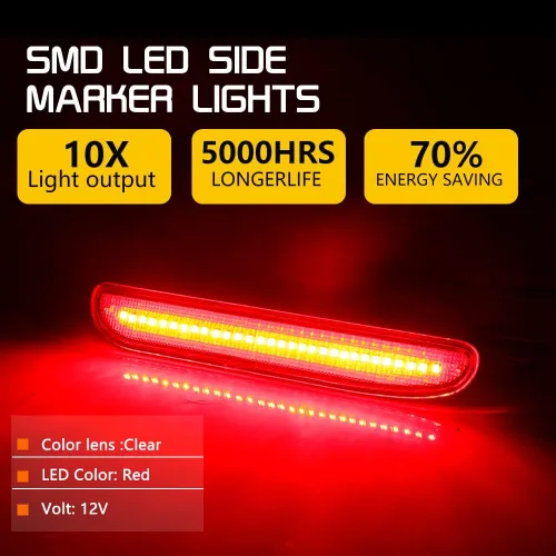 Vista 3 de Para 1994 1995 1996 1997 1998 Ford Mustang Parachoques Trasero Lateral Luces de Marcador Claro Lente Rojo Led Lámpara Luces LED rojas de lente