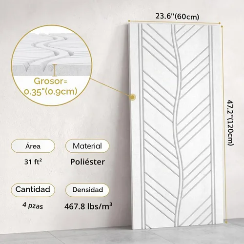 Vista 2 de TONOR 4 piezas de paneles acústicos, paneles de pared insonorizados de patrón de hojas de 47.2" x 23.6" x 0.35", autoadhesivos completos, paneles