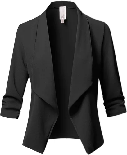Vista 2 de Blazers para mujer, de negocios, casual, para otoño, con solapa, frente abierto, para trabajo, chaquetas y ropa de oficina