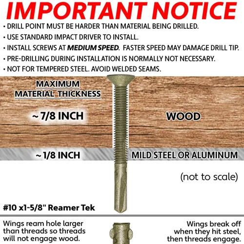Vista 4 de Tornillos autoperforantes Reamer Tek Torx/Cabeza de estrella de madera a metal de 10x1-5/8 - para plataformas, remolques - cabeza de tornillo T-30