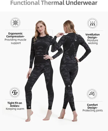 Vista 2 de NOOYME Ropa interior térmica para mujer, capa base, clima frío, pantalones largos para mujer