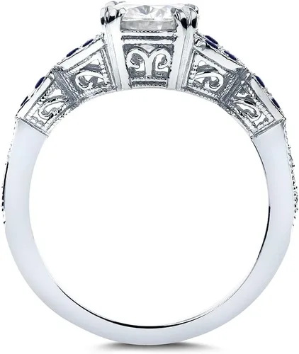 Vista 3 de Kobelli Anillo de compromiso de moissanita y zafiro azul de estilo antiguo Acentos de 1 15 CTW Oro blanco de 14 k
