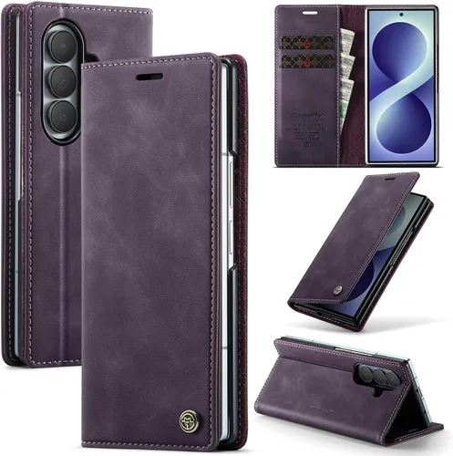 Vista 38 de Funda tipo cartera para Samsung Galaxy Z Fold 7 de piel con tarjetero y función atril, cierre magnético, bloqueo RFID, TPU a prueba de golpes, Negro
