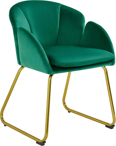 Vista 10 de Yaheetech - Silla de terciopelo moderna con forma de flor, silla de tocador para maquillaje con patas de metal dorado para sala de estar/habitación