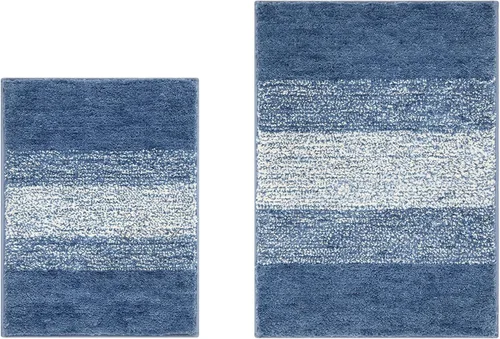 Vista 9 de Vaukki Juego de 2 alfombras de baño suaves de lujo, antideslizantes, lavables, de felpa, peludas, absorbentes, a rayas, para bañera, baño y ducha
