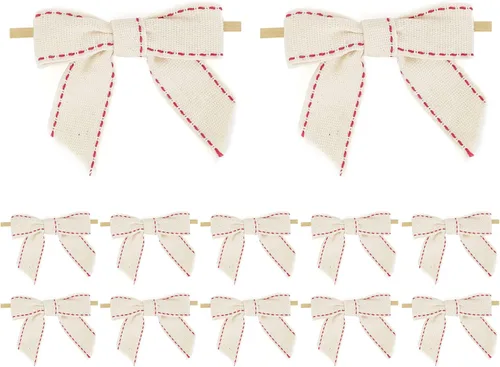 Vista 10 de AIMUDI Lazos de encaje de arpillera natural de 4 pulgadas, lazos rústicos de arpillera para decoración de árbol de Navidad, lazos de boda de encaje