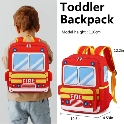 Vista 2 de Mochila para niños pequeños, preescolar, autobús, bolsa de libros 3D para jardín de infantes con lonchera aislante