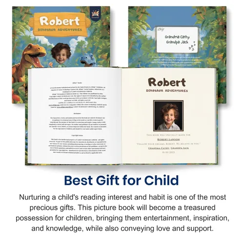 Vista 4 de Libro de cuentos personalizado para niños, aventura de dinosaurios, nombre y foto personalizados, regalos para bebés, historia atractiva para niños