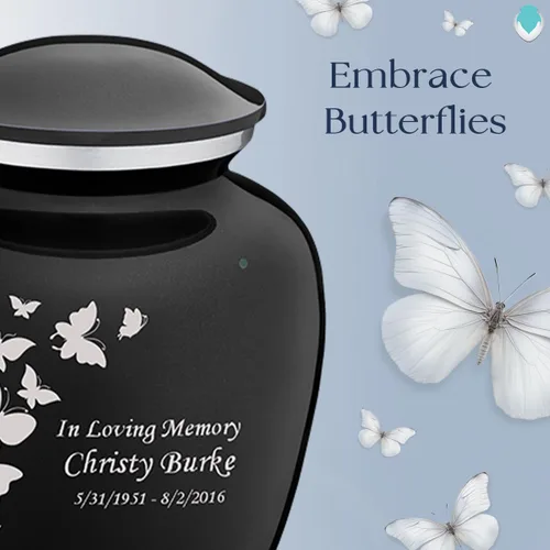 Vista 4 de Geturns Embrace Pequeñas Urnas Personalizadas de Mariposa para Cremación de Cenizas Humanas Urnas Funerarias Negras para Hombres y Mujeres 20 kg