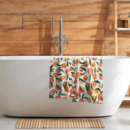 Vista 7 de Giwawa Juego de 2 toallas de mano de color naranja melocotón, toalla de cara con diseño de frutas, bonito diseño brillante y colorido, toalla facial