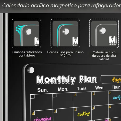 Vista 5 de DIYMAG Almohadillas de Planificación Paquete de 3 Calendario Magnético Acrílico de Borrado en Seco para Refrigerador, 15"x11" Juego 2026 Magnéticos