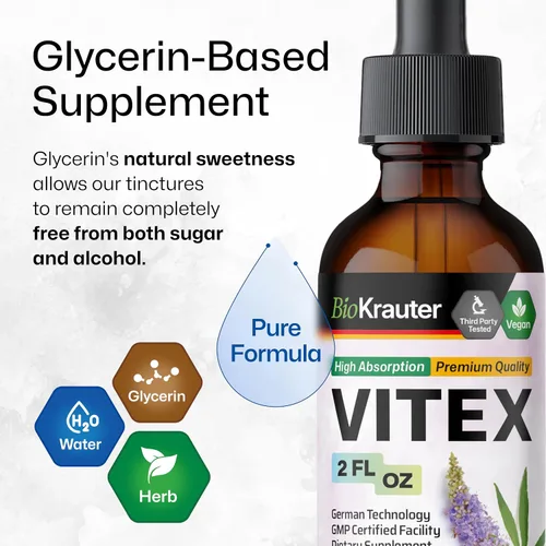 Vista 6 de BIO KRAUTER Vitex Chasteberry Suplemento para mujeres y apoyo para la menopausia* – 2 onzas líquidas 28 días de suministro – Tintura de bayas Vitex