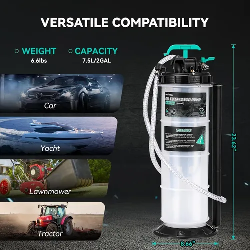 Vista 7 de Poafamx Bomba de Extracción de Aceite de 7.5L, Neumática/Manual, Bomba de Extracción de Líquido de 2 Galones, Bomba de Vacío para Cambio de Aceite