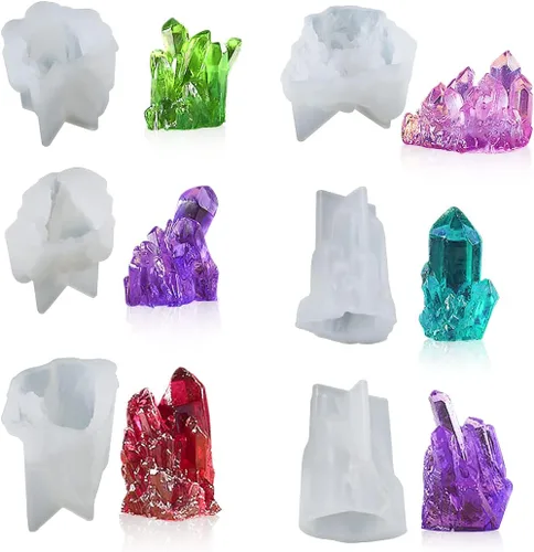 Vista 8 de Juego de 6 moldes de resina de cristal, molde de roca de cuarzo, molde de racimo de cristal epoxi, molde de silicona para drusa, arcilla polimérica