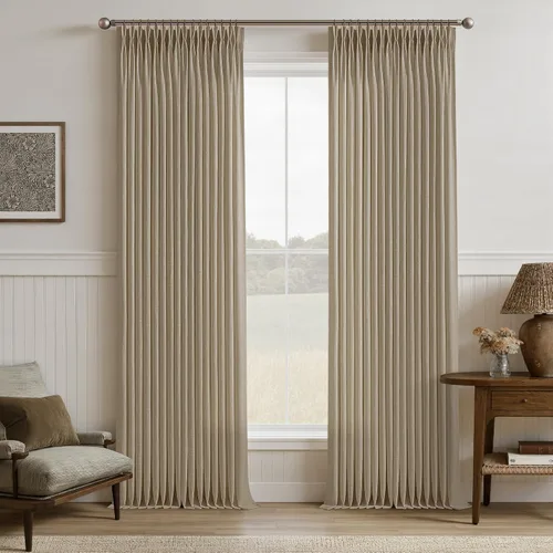 Vista 83 de TWODRAPES Cortinas de Lino Plisadas con Pinza Beige Blancas de 54 Pulgadas de Largo 2 Paneles para Comedor Cocina Dormitorio Plisadas Semi