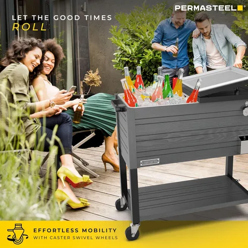 Vista 2 de Permasteel 80 Quart Party Cooler, Rolling Ice Chest with Wheels and Handles for Indoor Outdoor Patio