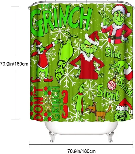 Vista 2 de YUABVABN El juego de alfombras de baño antideslizantes de 16 piezas The Grinch Stole de Navidad incluye tapete de baño tapete de contorno cubierta