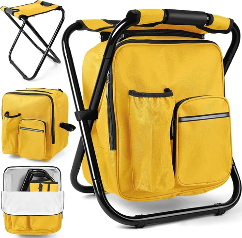 Vista 13 de Kikerike Mochila plegable con aislamiento, silla plegable para camping, caza, pesca, multifunción con bolsillo frontal y bolsillo para botella