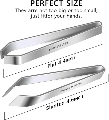 Vista 5 de 2 Pieces Fish Bone Tweezers, Stainless Steel Flat and Slant Tweezers Pliers Remover Tool (4.6") (Pack of 2)