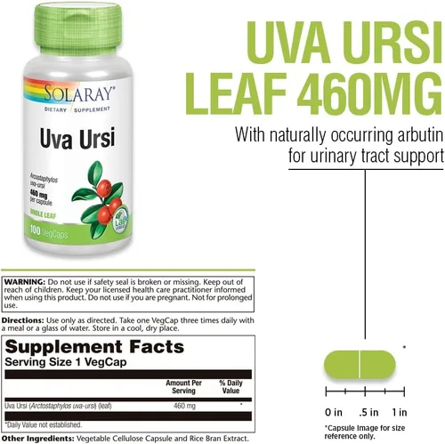 Vista 2 de SOLARAY Uva Ursi Leaf 460 mg Apoyo saludable para la función de la vejiga, los riñones y el tracto urinario Sin OMG 100
