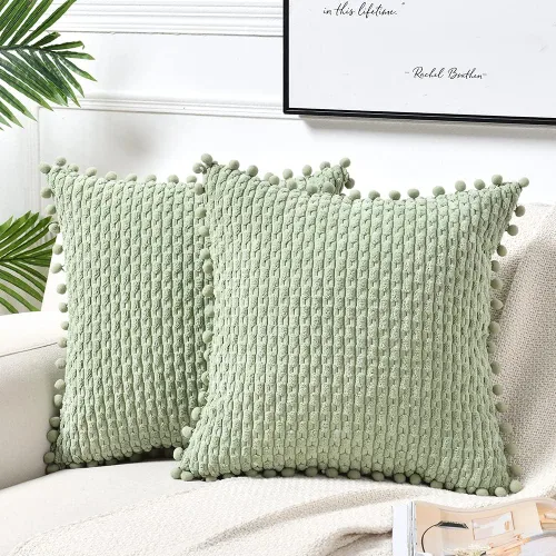 Vista 16 de Fancy Homi - Juego de 2 fundas de cojín decorativas crema blanco de 40 x 40 cm con pompones para sofá cama, decoración de hogar moderna, rústica