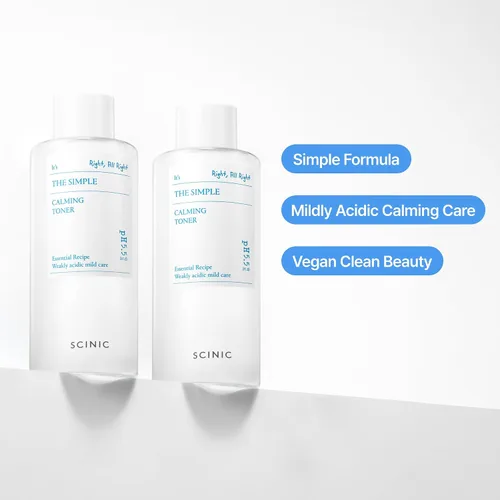 Vista 2 de SCINIC The Simple Calming Toner 10.1 fl oz (10.1 fl oz) Astringente facial vegano para pieles sensibles e irritadas Textura acuosa fresca
