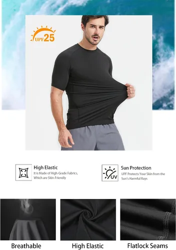Vista 4 de HOPLYNN 6 Pack Compression Shirts Men Short Sleeve Rash Guard Base Layer Athletic Undershirt Gear Workout T-Shirt