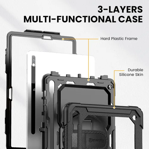 Vista 8 de Timecity Funda para Samsung Galaxy Tab S8 Plus/S7 FE 5G de 12.4 pulgadas con protector de pantalla y soporte giratorio de 360° y correa de hombro