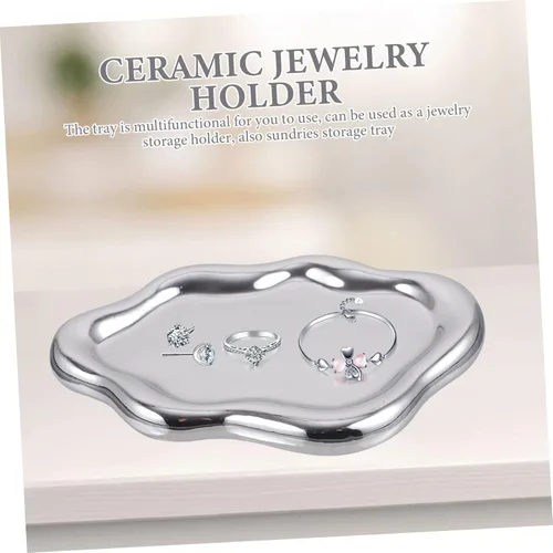 Vista 2 de USHOBE Irregular Ceramic Plate Wedding Decorations Ceramic Jewelry Holder Ceramic Ring Holder Earrings Necklaces Organizer Large Capacity Trinket
