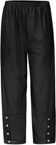 Vista 2 de JOFOW Pantalones Harem para mujer, color liso, vertical, a rayas, sueltos, talla extra S-2XL