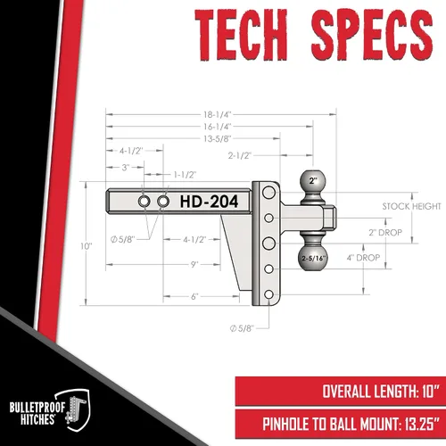 Vista 6 de BulletProof Hitches - Enganche de remolque resistente ajustable de 2.0 pulgadas (clasificación de 22,000 libras) - Enganche de cámper de subida