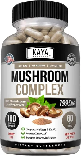 Vista 12 de Kaya Naturals Complejo de hongos premium potente, cápsulas complejas de hongos de 1995 mg por porción, ayuda a la claridad mental que apoya