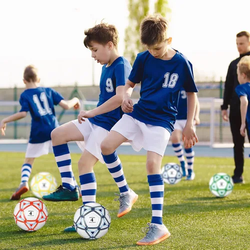 Vista 6 de Jenaai 4 pelotas de fútbol a granel con bomba y bolsa, pelota de fútbol desinflada, entrenamiento deportivo exterior para adultos y adolescentes