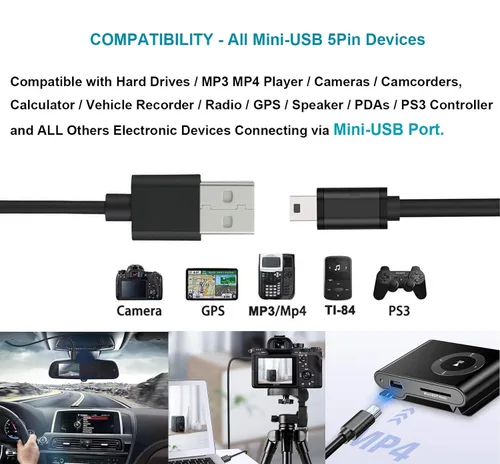 Vista 2 de MaxLLTo Cable USB 2.0 tipo A a Mini B para videocámara Sony HDR-SR1 / HDR-SR1E / HDR-SR5 / HDR-SR5C / HDR-SR5E / HDR-SR7 / HDR-SR7E