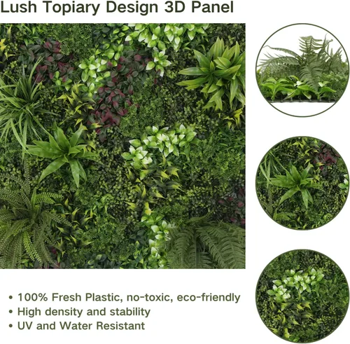 Vista 3 de ULAND Paneles de pared de plantas artificiales, 1 pieza de 40 x 40 pulgadas, decoración de fondo de pared de césped verde, hojas de hiedra