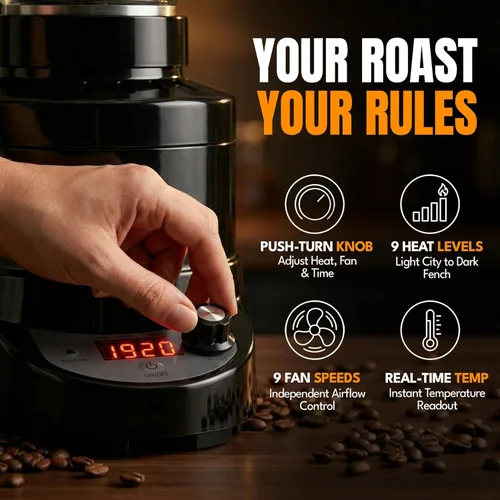 Vista 6 de Fresh Roast SR800 - Paquete de tostador de café – Incluye tubo de extensión de vidrio, enfriador de granos de café, granos de café verdes, bandejas
