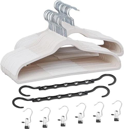 Vista 21 de VECELO - Juego de 25 perchas de plástico, con muescas antideslizantes para hombros para ahorrar espacio en el armario, percha resistente para Beige
