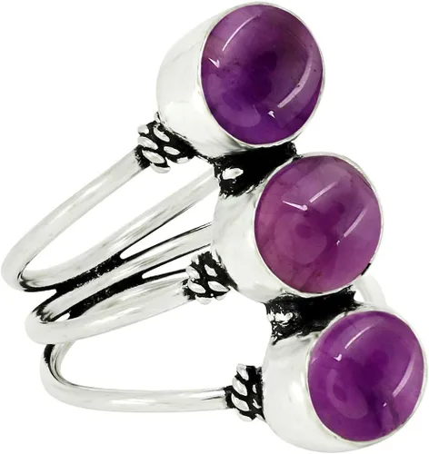 Vista 2 de Anillo chapado en plata de tres piedras preciosas de forma ovalada natural Amatista
