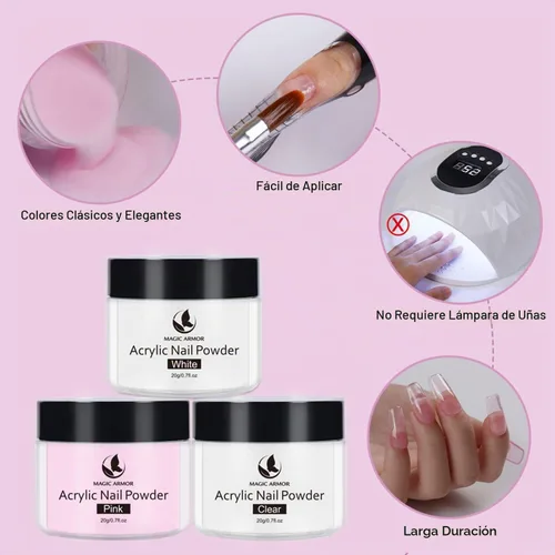 Vista 3 de Kit de uñas acrílicas de 2.5 fl oz de monómero líquido acrílico con 4 colores de polvo acrílico y 5 cepillos de uñas, juego de construcción
