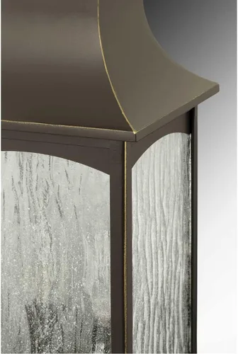 Vista 3 de Progress Lighting Maison Collection - Farol de pared pequeño de cristal sembrado de agua para exteriores, 1 luz, bronce aceitado