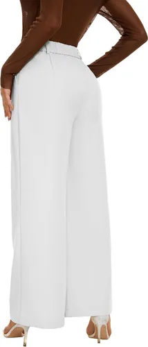 Vista 4 de KICZOY Pantalones largos tipo palazzo de pierna ancha para mujer, de cintura alta, para otoño, pantalones largos de trabajo, pantalones de traje