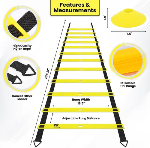 Vista 2 de 20ft Sports Agility Ladder for Men Women and Kids, Speed Youth Soccer Agility Training Equipment for Football, Exercise, Tennis, Legs Workout with
