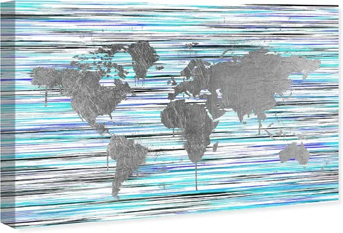 Vista 2 de The Oliver Gal Artist Co. Maps - Lienzo decorativo para pared, diseño "Mapamundi Eclectic", decoración del hogar, 15 x 10 pulgadas, gris, morado