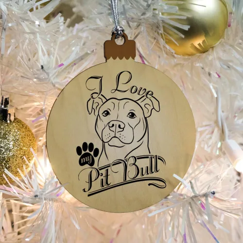 Vista 5 de GRAPHICS & MORE Adorno navideño de madera para árbol de Navidad con texto en inglés "I Love My Pit Bull