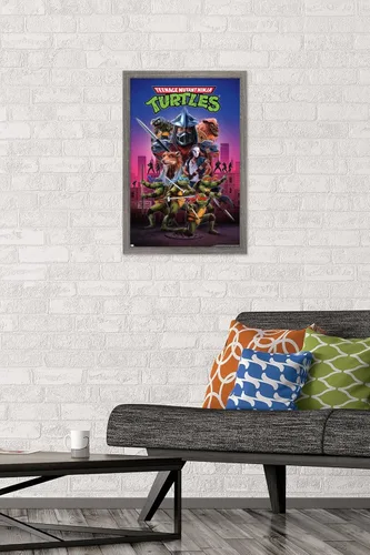 Vista 2 de Teenage Mutant Ninja Turtles (1990) - Póster de pared de una hoja, 22.4 pulgadas de largo x 14.7 pulgadas de ancho, versión enmarcada de madera