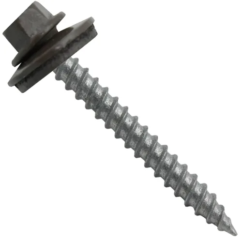 Vista 119 de 12 tornillos para techos de metal gris ABC de 1-1/2 pulgadas, cabezal de arandela hexagonal, arranque automático/roscado, arandela EPDM. 1 bolsa